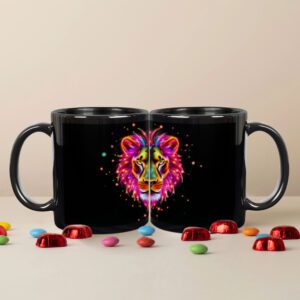 Black Coffee Mug with Lion Face