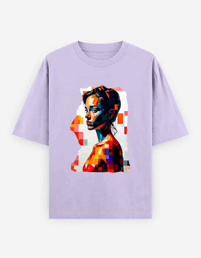 T-shirt with the image of a beautiful lady curiously looking in a direction.