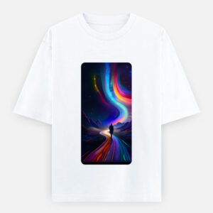 TShirt mockup showing a man walking in a beautiful night.