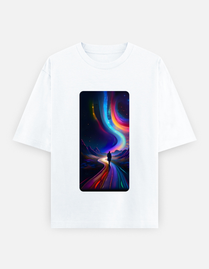 TShirt mockup showing a man walking in a beautiful night.